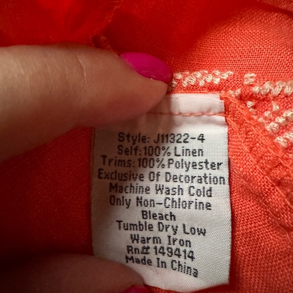 JOHNNY WAS Jailyn Puff Sleeve Weekend Top Coral Linen Embroidered Blouse SIZE L - Picture 7 of 8